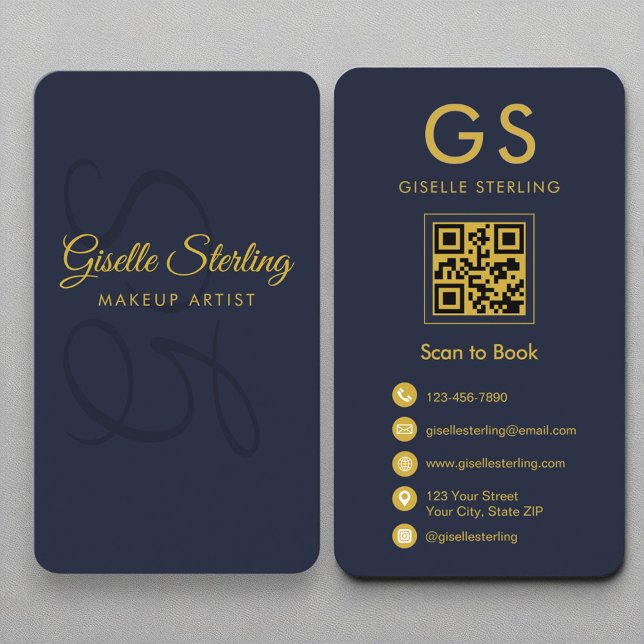 Tarjeta De Visita Artista de maquillaje Monograma Marina Oro Azul Có (Subido por el creador)