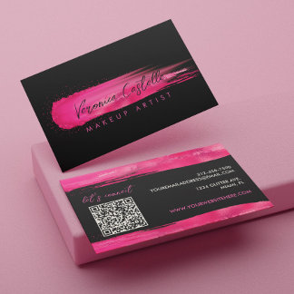Tarjeta De Visita Artista de Maquillaje Muestra de Negro y Rosa Cali