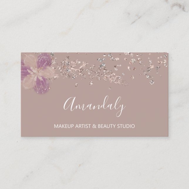 Tarjeta De Visita Artista de maquillaje Nails Belleza SPA Rosa Flora (Anverso)