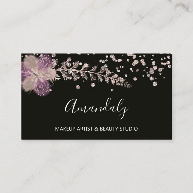 Tarjeta De Visita Artista de maquillaje Nails Belleza SPA Rosa Flora (Anverso)