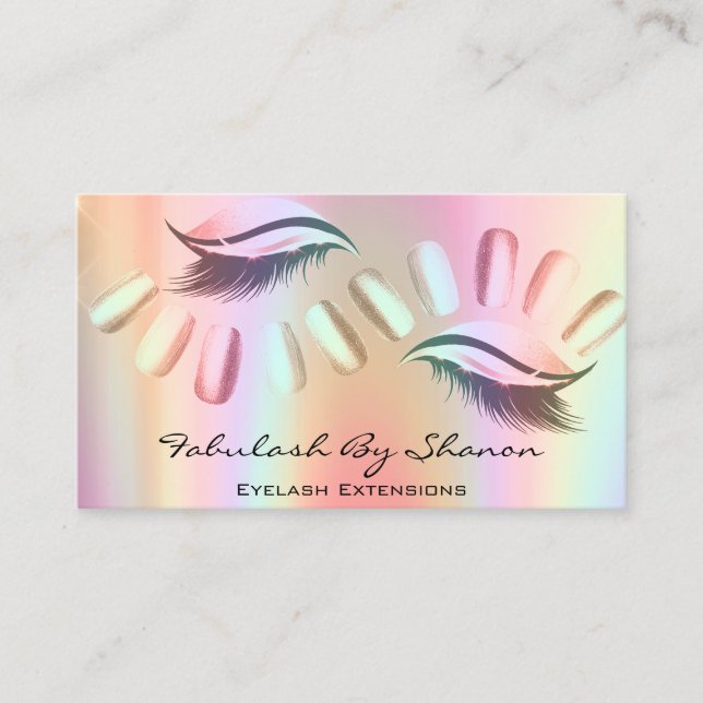 Tarjeta De Visita Artista de maquillaje Nails Extensión Eyelash Holo (Anverso)