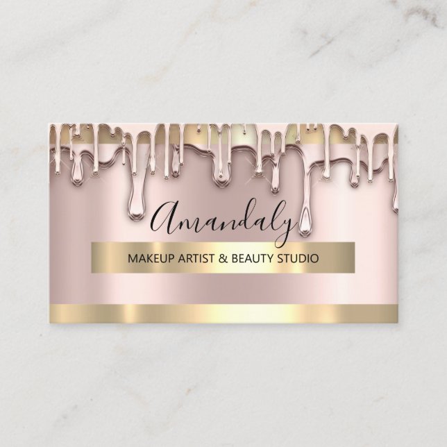 Tarjeta De Visita Artista de maquillaje Nails Wax Beauty Gold Rosa V (Anverso)