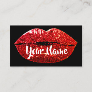Tarjeta De Visita Artista de maquillaje Negro Beso Rojo Levanta Purp