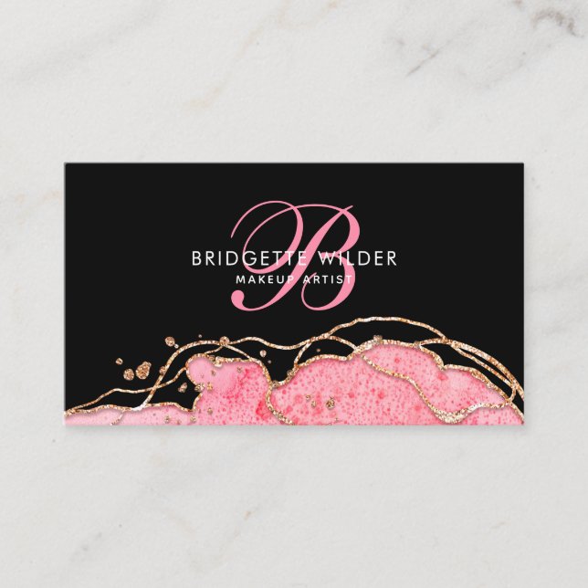 Tarjeta De Visita Artista de maquillaje negro de la ágata de mármol  (Anverso)