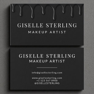 Tarjeta De Visita Artista de maquillaje Negro Dripping Luxe