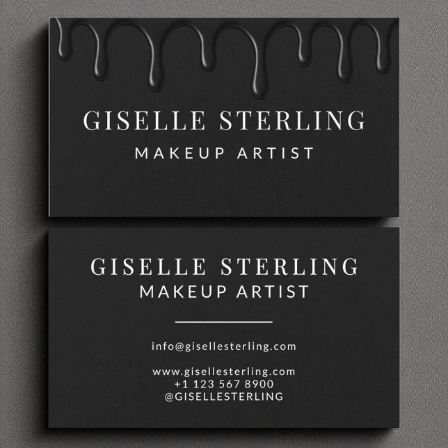 Tarjeta De Visita Artista de maquillaje Negro Dripping Luxe (Subido por el creador)