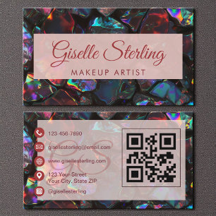 Tarjeta De Visita Artista de maquillaje negro Opal Gemstone Código Q