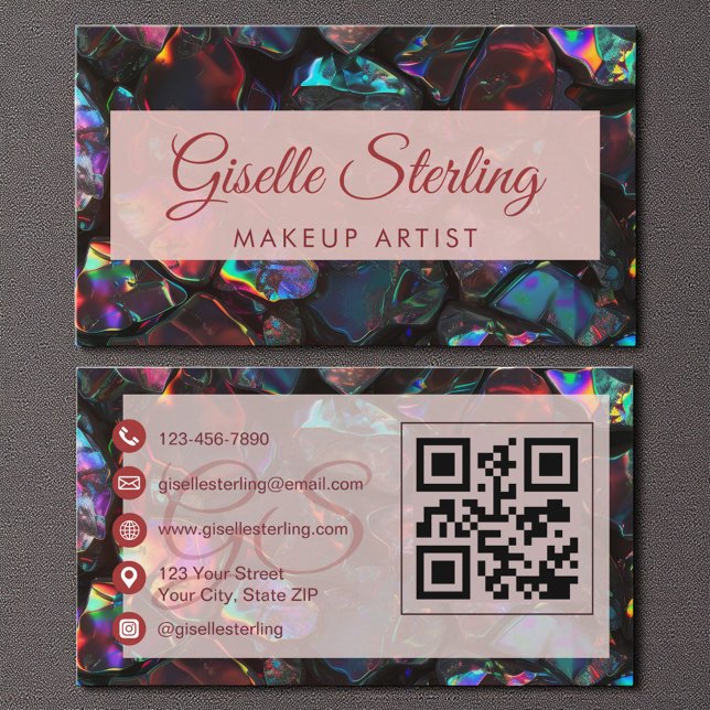 Tarjeta De Visita Artista de maquillaje negro Opal Gemstone Código Q (Subido por el creador)