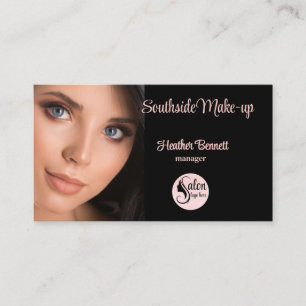 Tarjeta De Visita Artista de Maquillaje Negro Rosa Elegante Moderno 