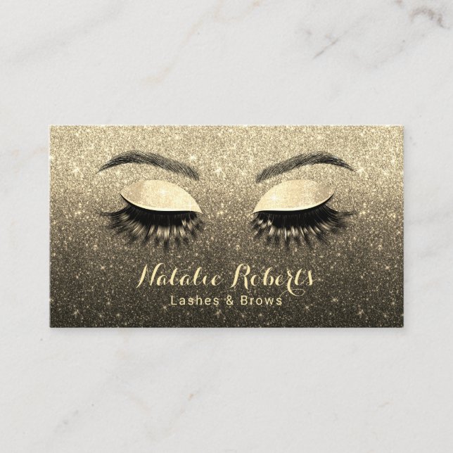 Tarjeta De Visita Artista de maquillaje negro y Purpurina de oro (Anverso)