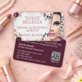 Tarjeta De Visita Artista de Maquillaje Nupcial Floral Borgoña de Lu
