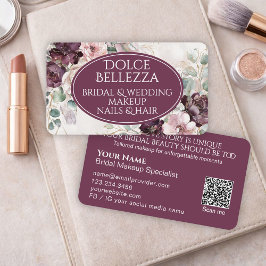 Tarjeta De Visita Artista de Maquillaje Nupcial Floral Burdeos Púrpu