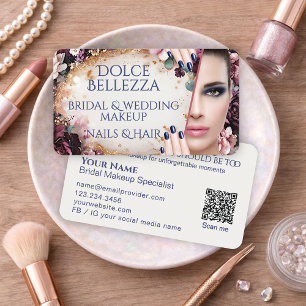 Tarjeta De Visita Artista de Maquillaje Nupcial Floral de Marfil Púr