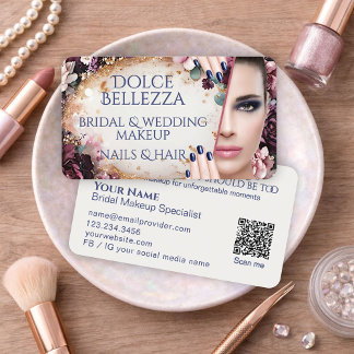 Tarjeta De Visita Artista de Maquillaje Nupcial Floral de Marfil Púr
