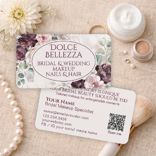 Tarjeta De Visita Artista de Maquillaje Nupcial Floral Púrpura Borgo