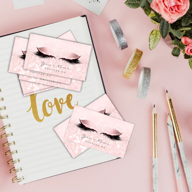 Tarjeta De Visita Artista de maquillaje ojos azota a Purpurina Rosa (Subido por el creador)