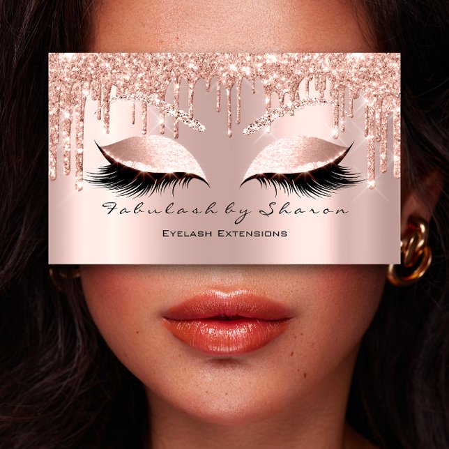 Tarjeta De Visita Artista de maquillaje Ojos azotes Purpurina Dris R (Makeup Artist Eyes Lashes Glitter Drips Rose Blush Business Card)