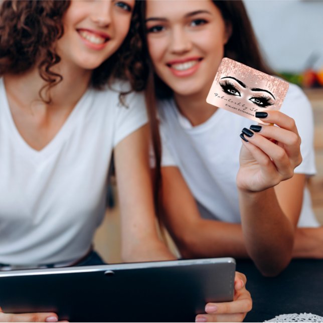 Tarjeta De Visita Artista de maquillaje Ojos Lazas Purpurinas Dris R (Makeup Artist Eyes Lashes Glitter Drips Rose Lux Business Card)