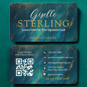 Tarjeta De Visita Artista de maquillaje Opal Green Glam Código QR mo