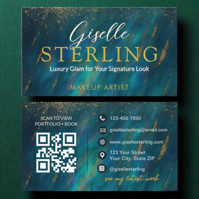Tarjeta De Visita Artista de maquillaje Opal Oscuro Glam Código QR m (Subido por el creador)