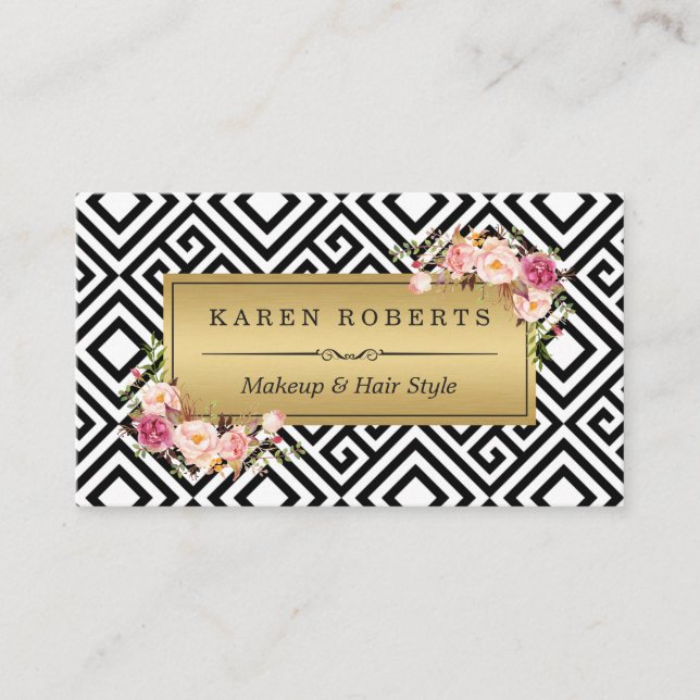 Tarjeta De Visita Artista de maquillaje Oro Floral Abstracto Geométr (Anverso)