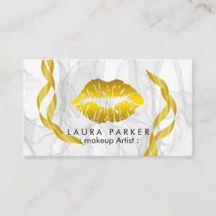 Tarjeta De Visita Artista de maquillaje oro labios mármol Decorado B