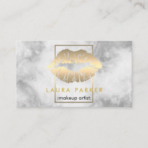 Tarjeta De Visita Artista de maquillaje oro labios salón estético de