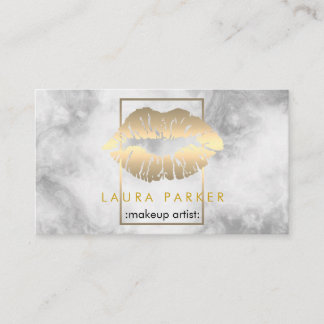 Tarjeta De Visita Artista de maquillaje oro labios salón estético de