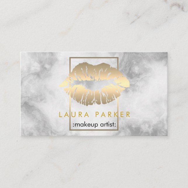 Tarjeta De Visita Artista de maquillaje oro labios salón estético de (Anverso)