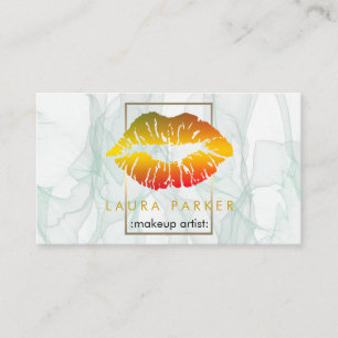 Tarjeta De Visita Artista de maquillaje oro labios salón estético de