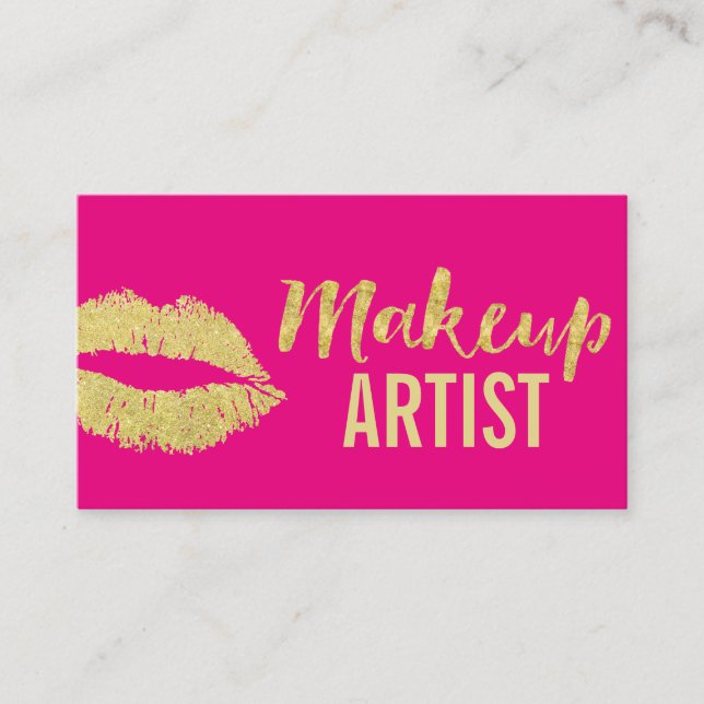 Tarjeta De Visita Artista de maquillaje Oro Lips Moderno Rosa Calien (Anverso)