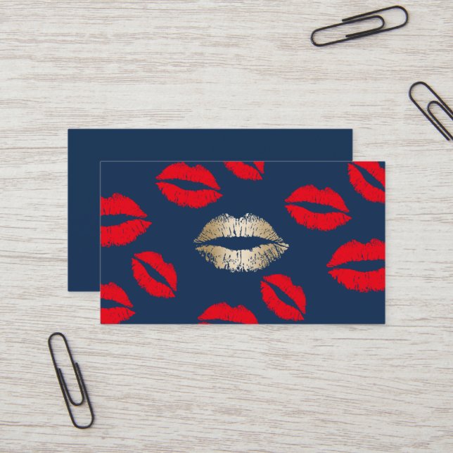 Tarjeta De Visita Artista de maquillaje Oro Lips Salón de Belleza Az (Anverso/Reverso In Situ)