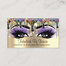 Tarjeta De Visita Artista de maquillaje Oro Purple Lashes Holograph 
