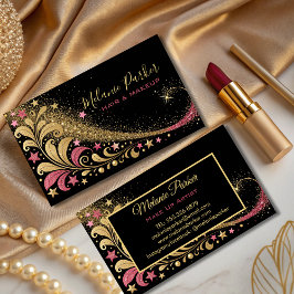 Tarjeta De Visita Artista de maquillaje Oro Rosa Elegante Purpurina 