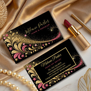 Tarjeta De Visita Artista de maquillaje Oro Rosa Elegante Purpurina