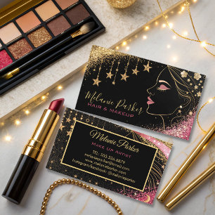 Tarjeta De Visita Artista de maquillaje Oro Rosa Elegante Purpurina