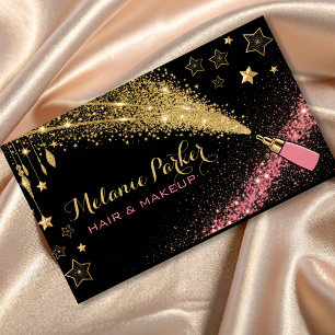 Tarjeta De Visita Artista de maquillaje Oro Rosa Elegante Purpurina