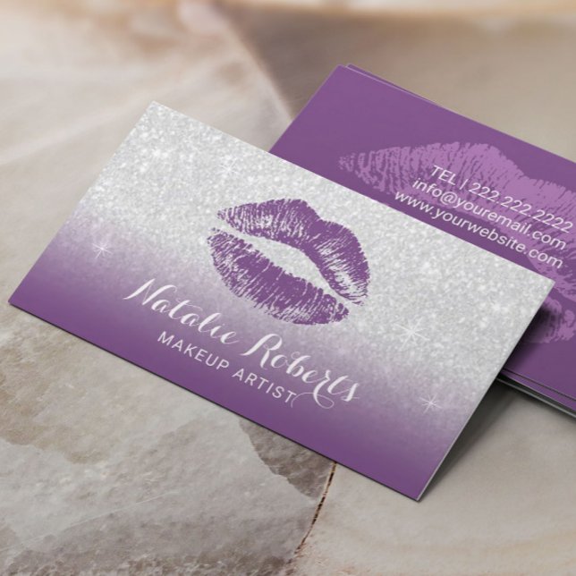 Tarjeta De Visita Artista de maquillaje Palo de labios púrpura Salón (Subido por el creador)