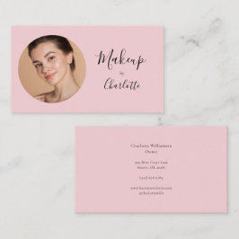 Tarjeta De Visita Artista de Maquillaje Pelo Foto Script Rosa