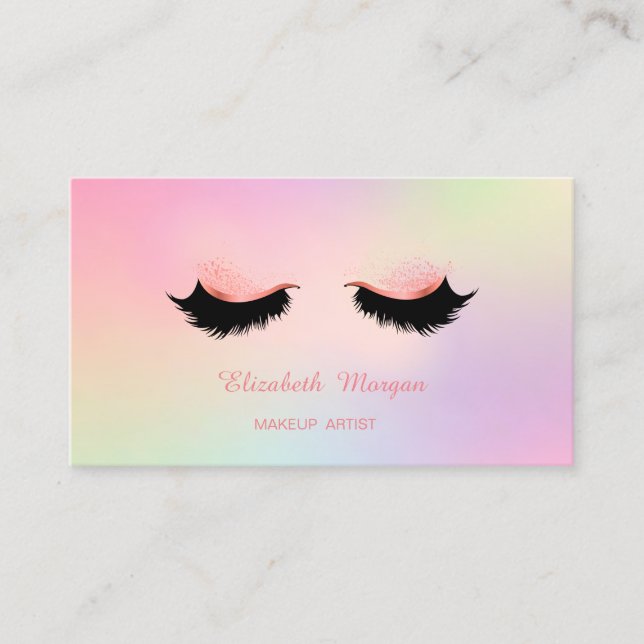 Tarjeta De Visita Artista de maquillaje, pestañas falsas holográfica (Anverso)