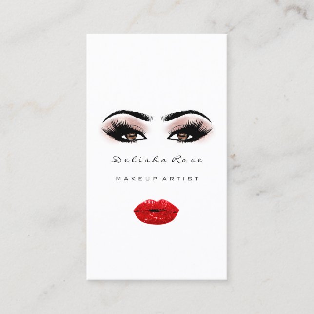 Tarjeta De Visita Artista de maquillaje pestañas Subió Labios Rojos  (Anverso)