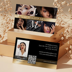 Tarjeta De Visita Artista de Maquillaje Photo Glam Luxe Monograma Ne
