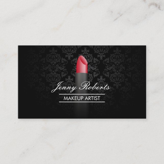 Tarjeta De Visita Artista de maquillaje pintalabios rojos Elegante D (Anverso)