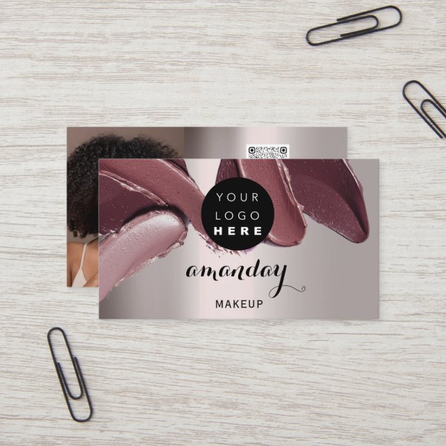 Tarjeta De Visita Artista de maquillaje pintalabios rojos Foto Códig (Anverso/Reverso In Situ)