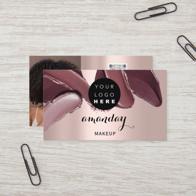 Tarjeta De Visita Artista de maquillaje pintalabios rojos Foto de QR (Anverso/Reverso In Situ)