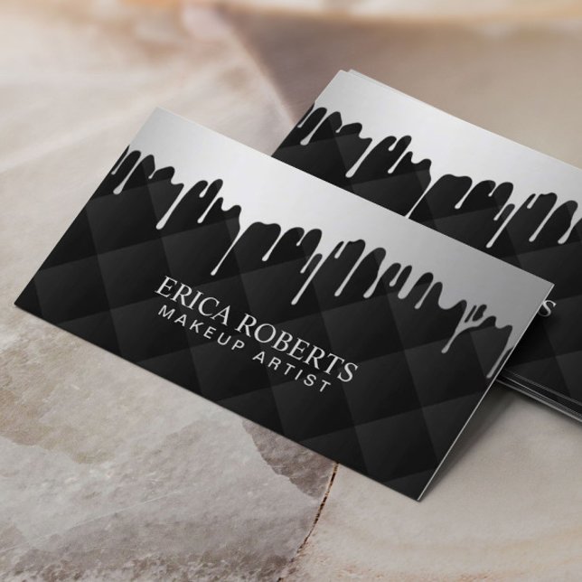 Tarjeta De Visita Artista de maquillaje Plata Moderna Drin Salón Spa (Subido por el creador)