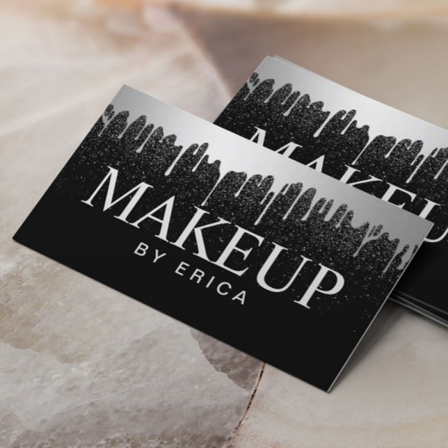 Tarjeta De Visita Artista de maquillaje Plata Perfora Purpurina negr (Subido por el creador)