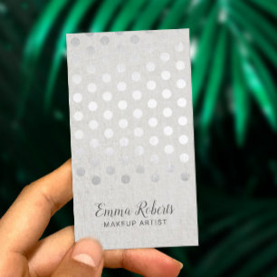 Tarjeta De Visita Artista de maquillaje Polka Plata Moderna Dots Fau