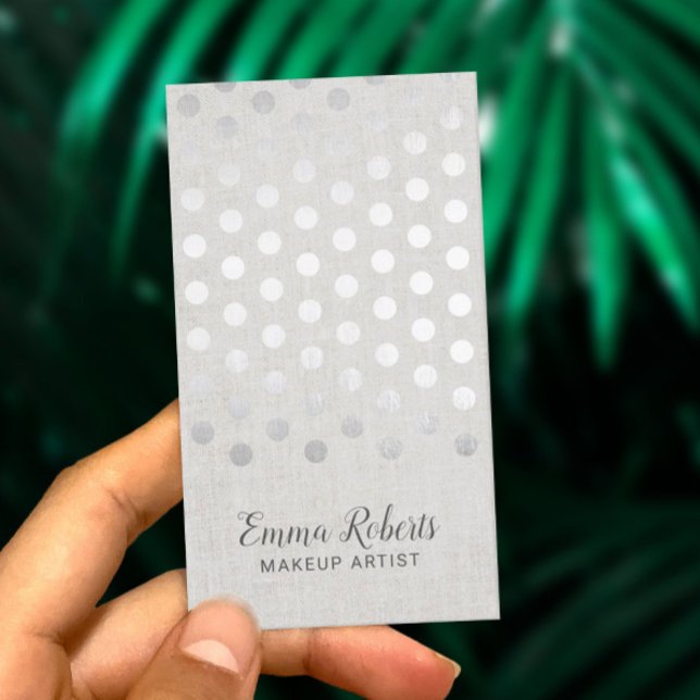 Tarjeta De Visita Artista de maquillaje Polka Plata Moderna Dots Fau (Subido por el creador)