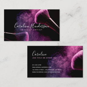 Tarjeta De Visita Artista de Maquillaje Polvo Púrpura y Brochas Mode